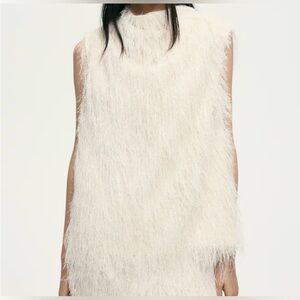 H&M Edition Holiday 2025 Sleeveless Cream Top with Fringe. Large New